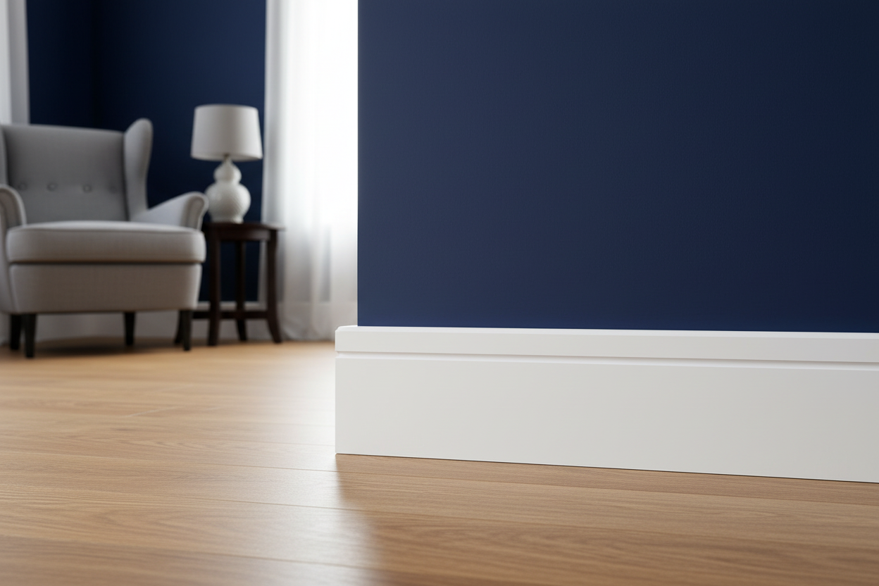 One Square Groove Skirting on Navy Blue Wall