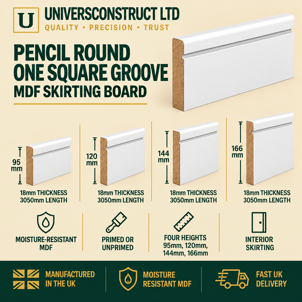 Pencil Round One Square Groove MDF moisture-resistant skirting board