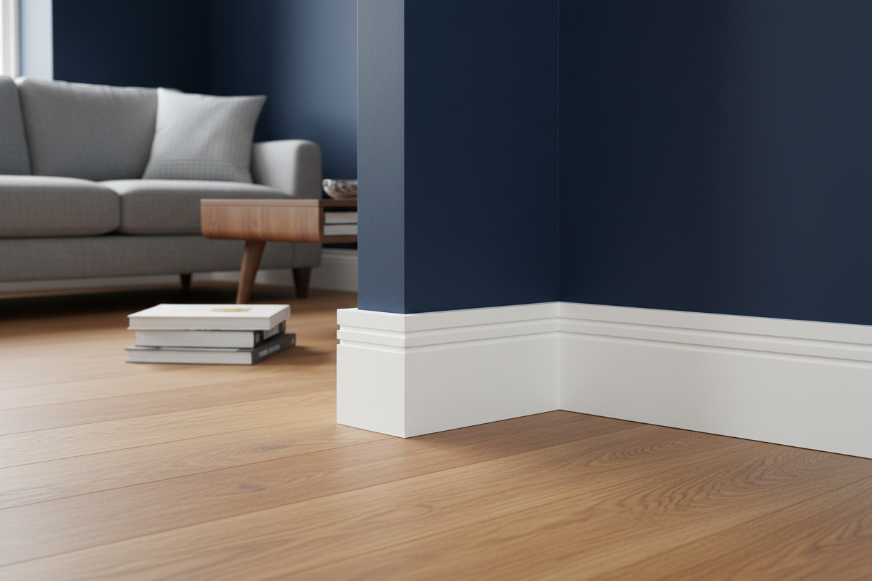 Two Square Groove Skirting on Navy Blue Wall