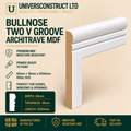 Bullnose Two V Groove MDF architrave with rounded edge and two V grooves, 69mm x 18mm x 3050mm.