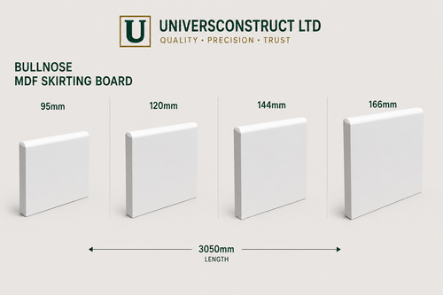 Bullnose MDF moisture-resistant skirting board 3050mm primed or unprimed