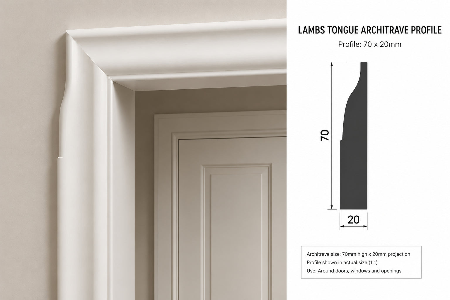 Lambs Tongue MDF Architrave — 3050 / 69 / 18 / PRIMED