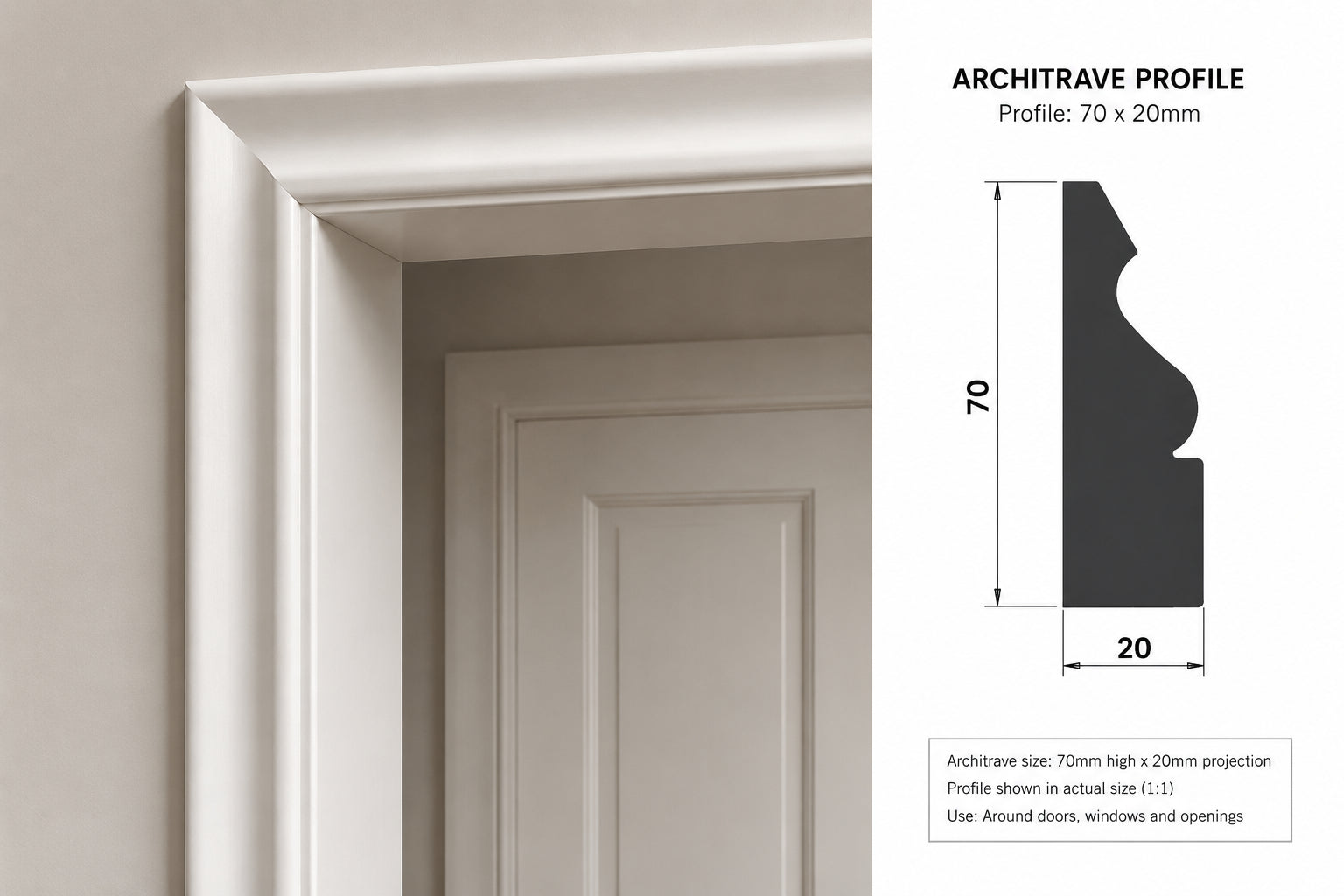 Ogee MDF Architrave — 3050 / 69 / 18 / UNPRIMED
