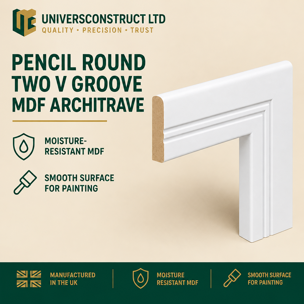 Pencil Round Two V Groove architrave in Univers branded style