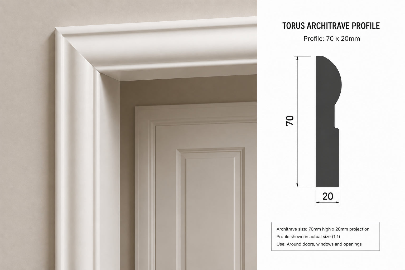 Torus MDF Architrave — 3050 / 69 / 18 / PRIMED